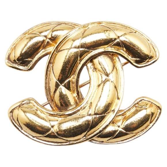CHANEL Gold Logo Brooch